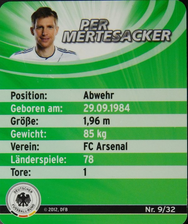 Sammelkarte Einzel Fußball Mertesacker "9" 2012