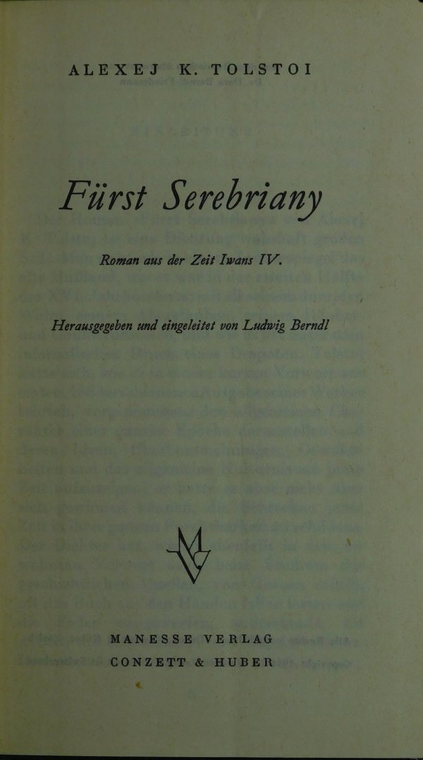 Fürst Serebriany (Manesse-Bibliothek der Weltliteratur)